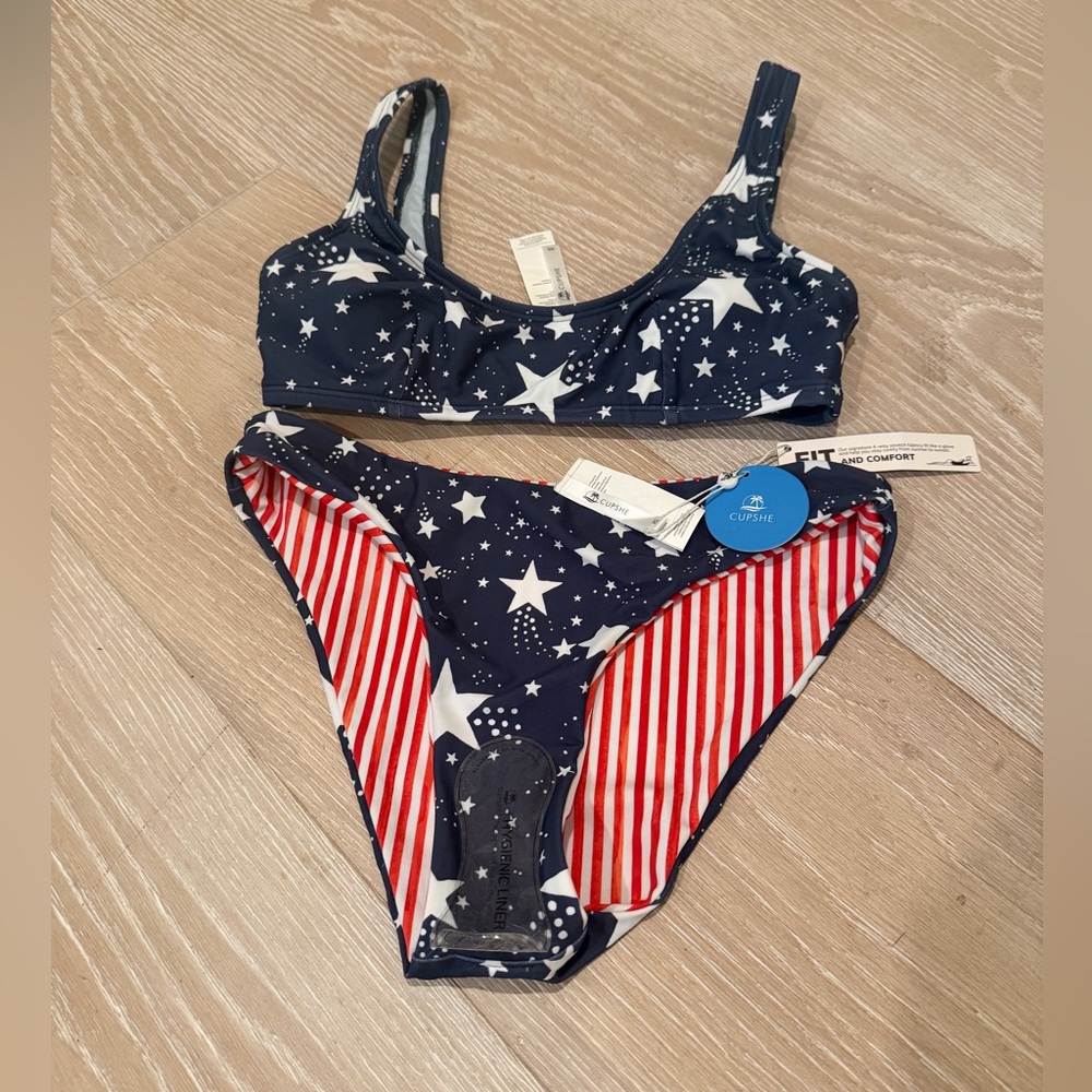 Cupshe Navy Star & Red Stripe Two-Piece Bikini Set
